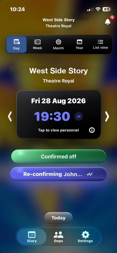 ShowBuz day view for West Side Story at Theatre Royal, with Confirmed on the night